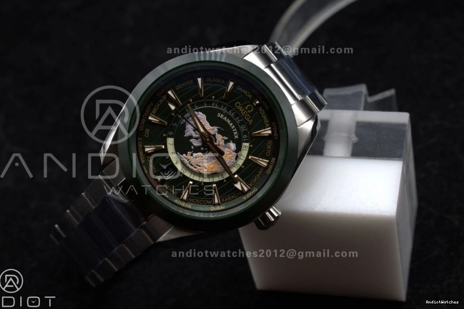 Aqua Super Ceramic SS Edition on Unisex Best Clone GMT 43mm Worldtimer Green A8938 VSF 513 1:1 Bracelet Terra 0417